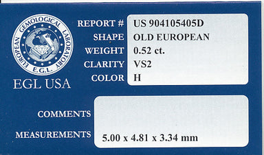 0.52 Carat Loose Old European Cut Diamond H Color VS2 Clarity - alternate view
