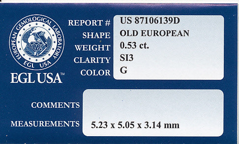 0.53 Carat Old European Cut Loose Diamond - G Color SI3 Clarity - Item: D128 - Image: 2