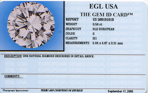 0.56 Carat Loose Old European Cut Diamond G Color SI1 Clarity - Item: D147 - Image: 2