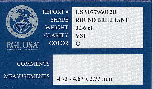 0.36 Carat Round Brilliant Cut Diamond | G Color VS1 Clarity | EGL USA Certificate - Item: D550 - Image: 2