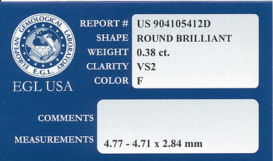 0.38 Carat F Color VS2 Clarity Round Loose Diamond | EGL USA Certified - alternate view
