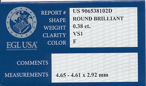 0.38 Carat F Color VS1 Clarity Round EGL USA Certificate | Loose Diamond - Item: D526 - Image: 2