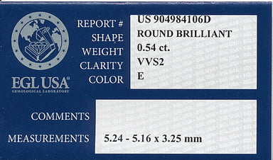 0.54 Carat E Color VVS2 Clarity Loose Diamond | EGL USA Certificate | Good Cut - alternate view