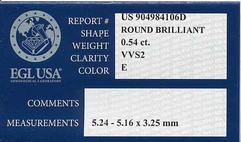 0.54 Carat E Color VVS2 Clarity Loose Diamond | EGL USA Certificate | Good Cut - Item: D465 - Image: 2