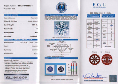 0.54 Carat H Color SI3 Clarity Loose Round Brilliant Natural Diamond | Excellent Hearts and Arrows Cut | EGL Certified - alternate view
