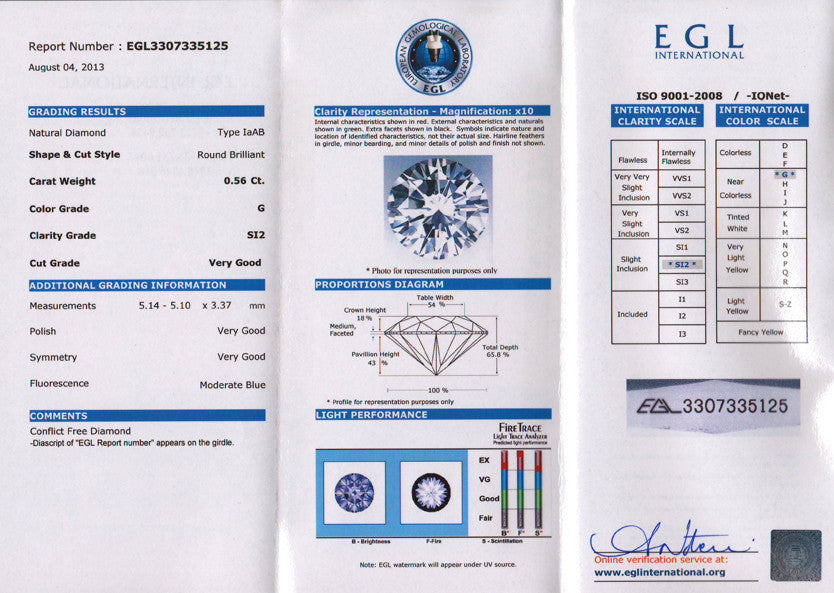 Natural Loose 0.56 Carat G Color SI2 Clarity Diamond | Very Good Cut | EGL Certified - Item: D582 - Image: 2