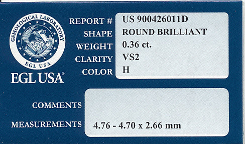 0.36 Carat H Color VS2 Clarity Loose Round Diamond | EGL USA Certified - Item: D234 - Image: 2