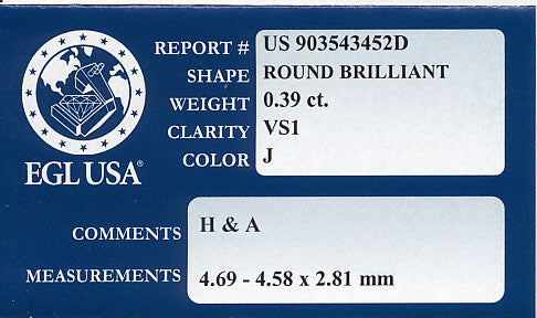 0.39 Carat J Color VS1 Clarity Loose Round Diamond | Hearts and Arrows Cut | EGL Certificate - Item: D365 - Image: 2