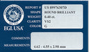 0.40 Carat Loose Round Brilliant Diamond G Color VS2 Clarity EGL USA Certificate 4.5mm