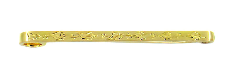 Vintage Victorian Brooch / Pin - Circa 1900 Antique Victorian Engraved Scroll Bar Brooch Pin in 9 Karat Yellow Gold