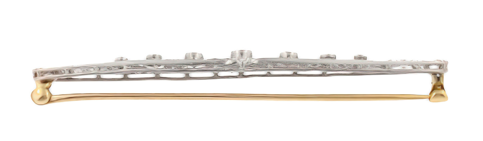 Art Deco Concentric Circles Antique Filigree Old Mine Cut Diamond Bar Brooch in Platinum - Item: BR176 - Image: 2