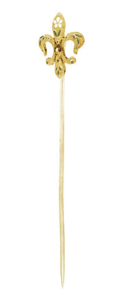 Antique Victorian Enameled Fleur-de-Lis Stick Pin in 14 Karat Yellow Gold