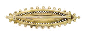 Back of Victorian Etruscan Revival Antique Brooch with Seed Pearls in 15 Karat Yellow Gold