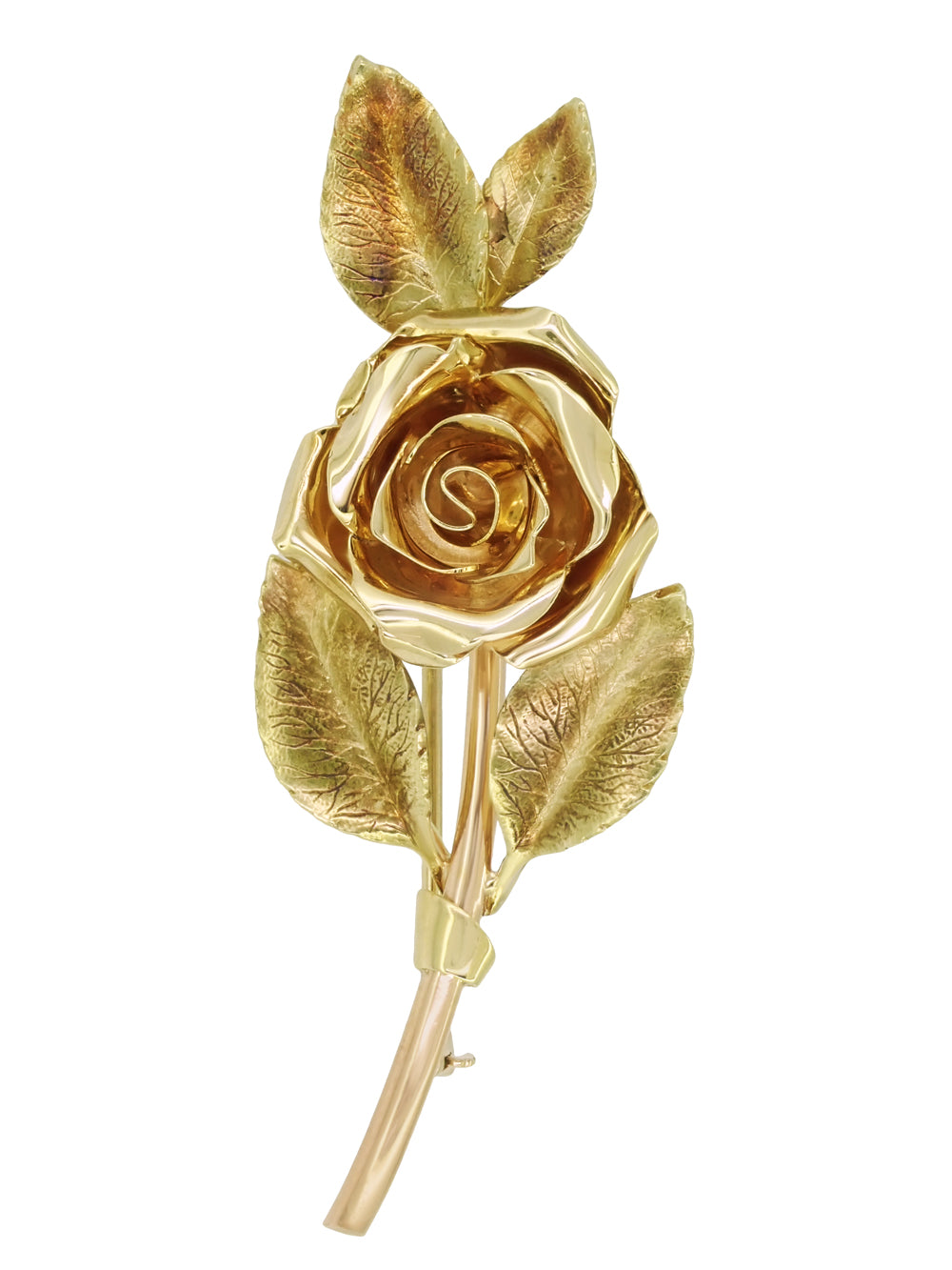 Vintage Tiffany Mid-Century Rose Pin Brooch in 14K Yellow & Rose