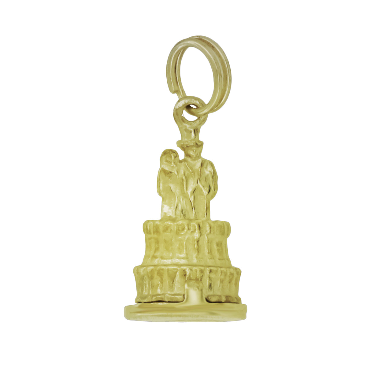 Wedding Cake Movable Charm in 14 Karat Gold With Couple on Top and Baby Carriage