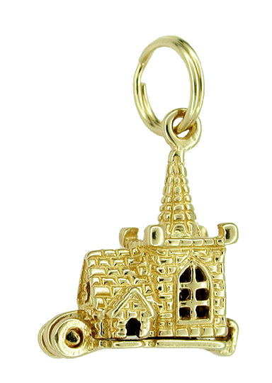Movable Opening Church and Steeple with Little People Charm in 14 Karat Gold - alternate view