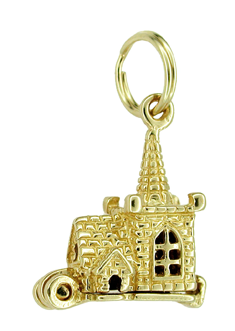 Movable Opening Church and Steeple with Little People Charm in 14 Karat Gold - Item: C137 - Image: 2