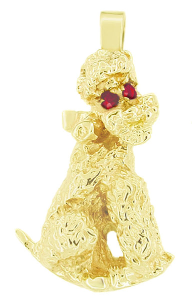 1950's Poodle Dog Pendant in 14 Karat Gold With Ruby Eyes