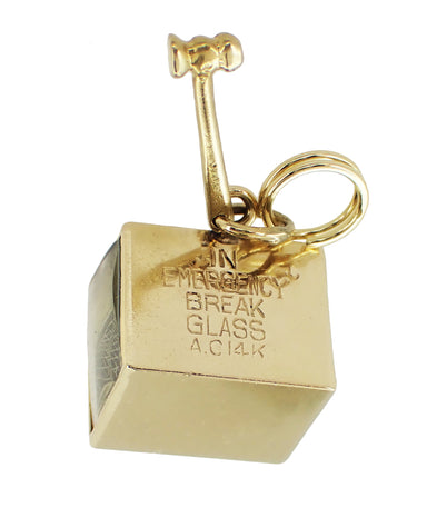 Vintage Movable Mad Money "In Emergency Break Glass Charm" in 14 Karat Yellow Gold