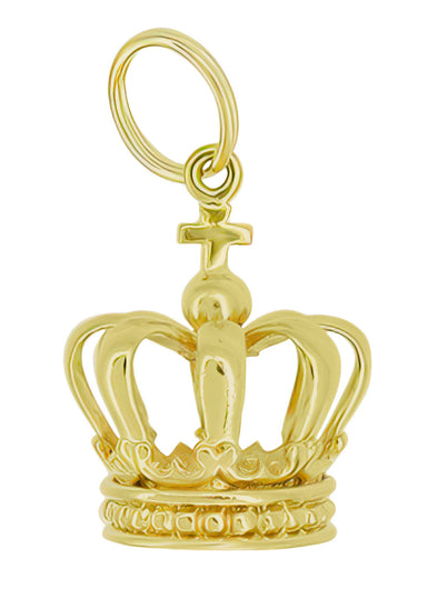 Yellow Gold Vintage Royal Crown Charm with Cross on Top - C289