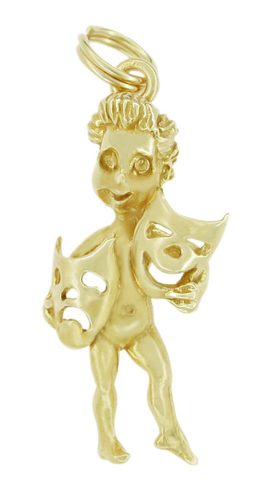 Solid Yellow Gold Comedy Tragedy Muse Actor Charm - Vintage Circa 1950s Pendant For Drama - C298