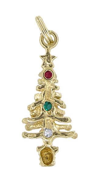 Mothers Birthstones Christmas Tree Charm - Yellow Gold