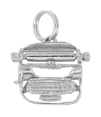 Typewriter Charm - Solid White Gold - Antique Typewriter with Moveable Carriage Return 