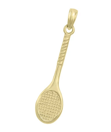Yellow Gold Tennis Racket Charm Pendant - 14K Gold Wood Tennis Racket Jewelry - C397