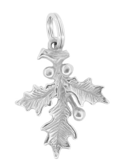 Holly Charm - 14K White Gold - Mistletoe Pendant for Christmas