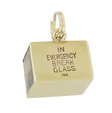 In Emergency Break Glass Vintage Box Charm with Dollar Inside in 14K Yellow Gold - C520