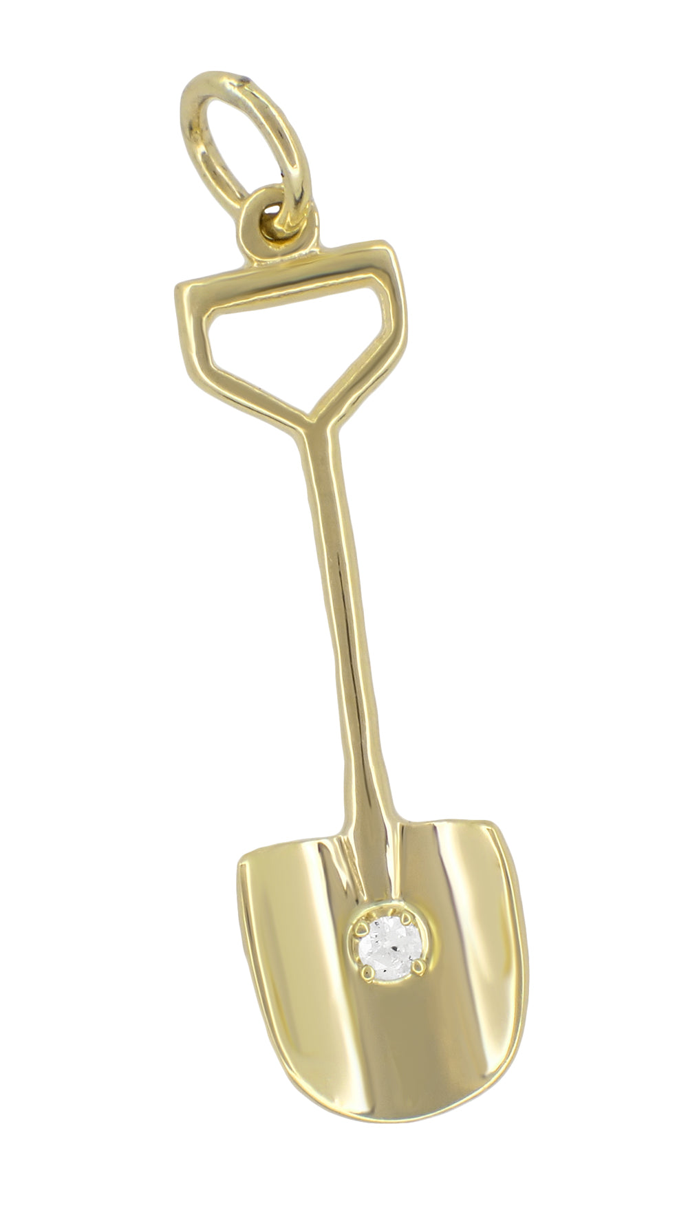 Old Shovel Charm with Diamond in 14 Karat Yellow Gold