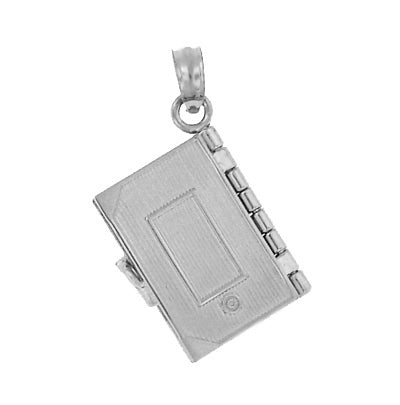 Movable Lords Prayer Opening Book Charm in White or Yellow Gold