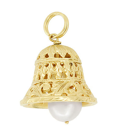 Yellow Gold Bell Pendant with Pearl