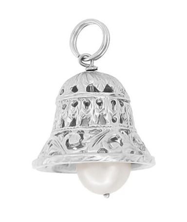 Movable Filigree Bell Charm with Pearl in 14 Karat Gold - alternate view