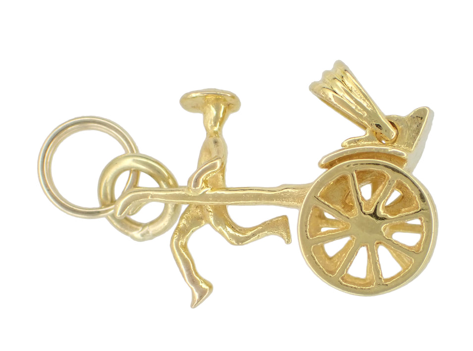 Vintage Rickshaw Charm with Movable Wheels in 14 Karat Yellow Gold - Item: C597 - Image: 4