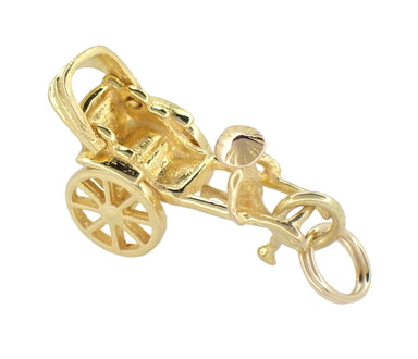 Vintage Rickshaw Charm with Movable Wheels in 14 Karat Yellow Gold - alternate view