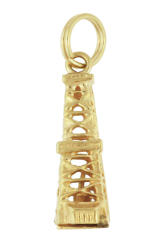 Oil Derrick Charm in Yellow Gold - 1950's Oil Well Pendant