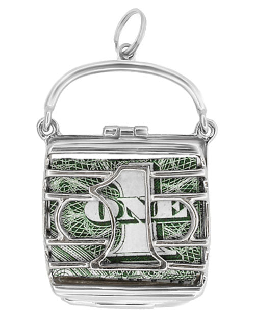 Mad Money Opening Purse Charm in 14 Karat White Gold - Movable Pendant - Item: C635 - Image: 2