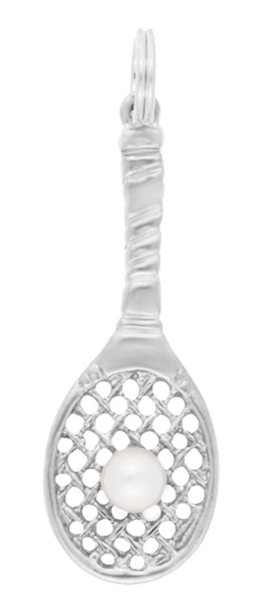 Vintage Tennis Racket Pendant with Pearl Ball in 14 Karat Gold - Item: C709 - Image: 2