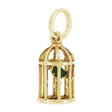 Vintage Bird in a Cage Charm in 10K Gold - alternate view