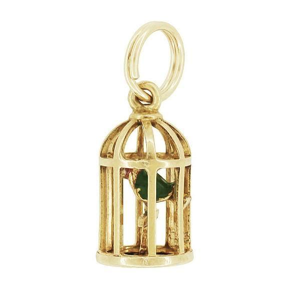 Vintage Bird in a Cage Charm in 10K Gold - Item: C723 - Image: 2