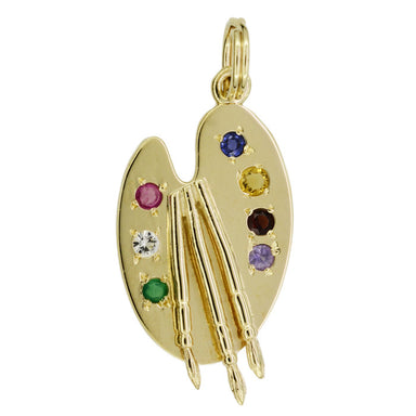 Painter's Palette Vintage Pendant Charm in 14 Karat Yellow Gold with Gemstones