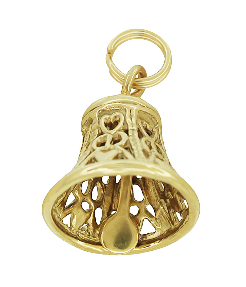 Filigree Hearts Ringing Bell Pendant Movable Charm in 14 Karat Yellow or White Gold - Item: C769 - Image: 3
