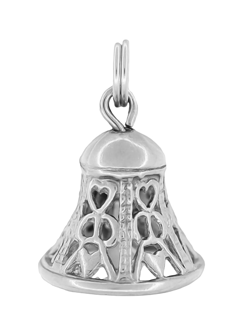 Filigree Hearts Ringing Bell Pendant Movable Charm in 14 Karat Yellow or White Gold - Item: C769 - Image: 2