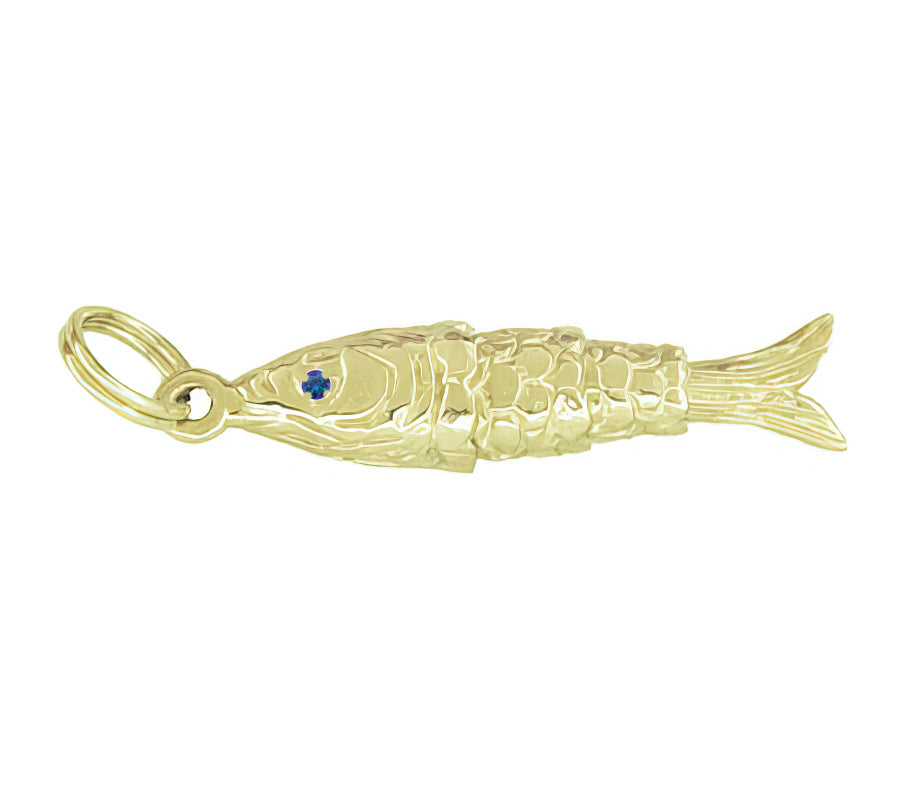 Vintage Style Movable Wiggling Fish Charm in 14 Karat Yellow Gold - Item: C780-RU - Image: 6