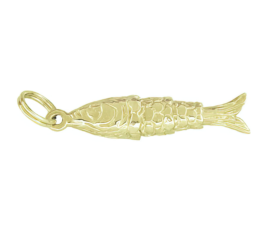 Vintage Movable Wrigging Fish Charm in Yellow Gold - with NO Eyes - C780
