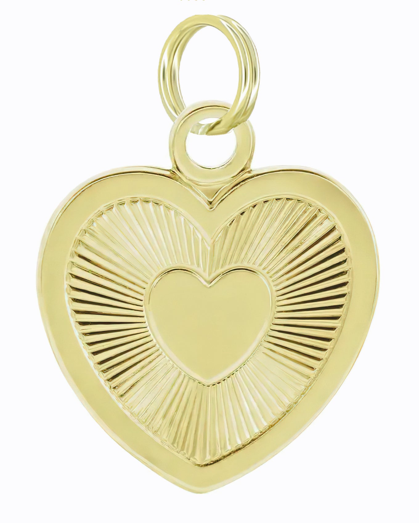 Retro Radiant Heart Pendant with Engravable Center in 14 Karat Yellow Gold or White Gold