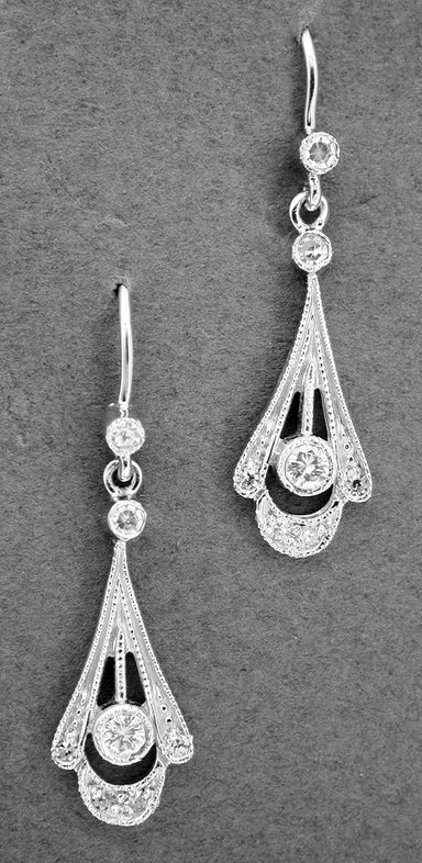 1920's Art Deco Platinum and Diamond Tear Drop Earrings - alternate view