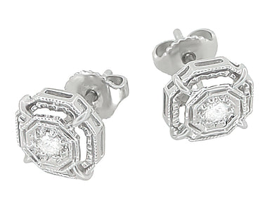 Art Deco Diamond Stud Earrings in Platinum - alternate view
