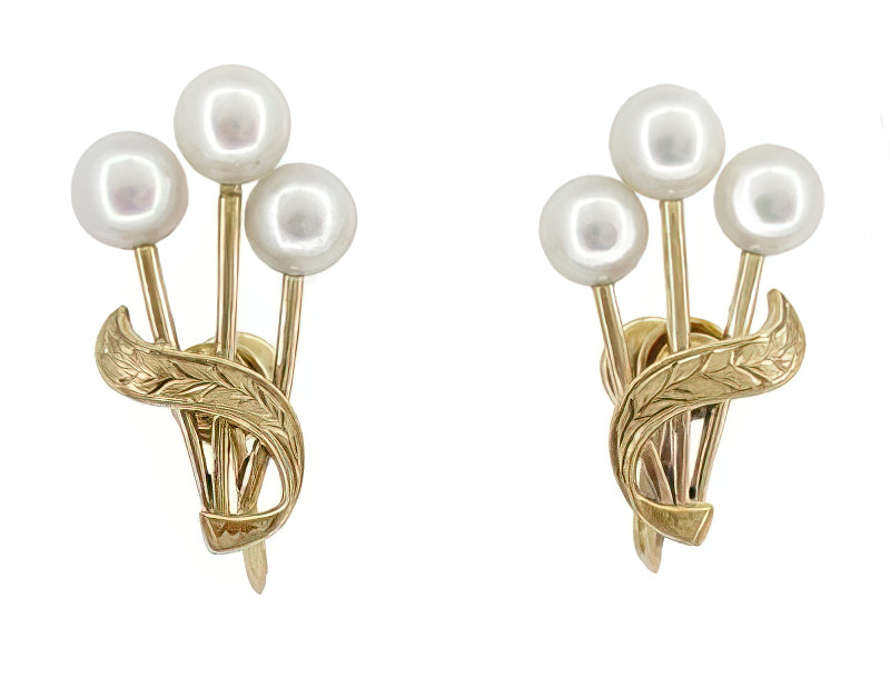 Gorgeous Vintage 14K Yellow Gold & White Pearl Screw Back Earrings